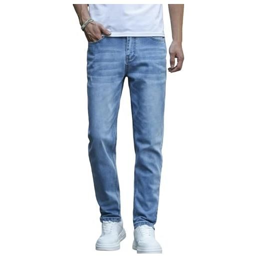 Expeum jeans pantaloni denim trendy street washed blu grinding dissolvenza stretch elastico dimagrante retro casual pendolari gamba dritta per uomo, azzurro, m-l