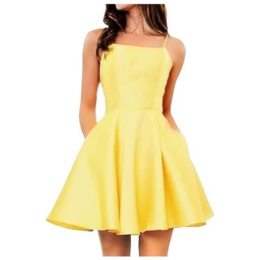 Generic abiti da ballo corti da donna con tasche, eleganti e carini, in raso, con schiena scoperta, per adolescenti, 2025
