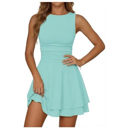 Cicy Bell vestiti da donna a maniche lunghe, scollo quadrato, abito da festa, orlo con volant, corsetto, mini abito con vita arricciata, abito corto elegante aderente, verde pisello, s