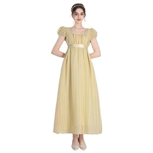 FCCAM abito lungo da ballo in stile vintage e vittoriano, ispirato a jane austen nel periodo della reggenza inglese, con guanti inclusi, per donna, xxl