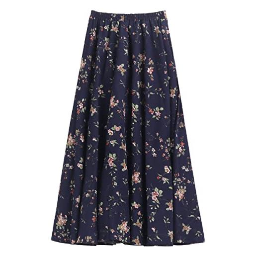 Camilife gonna lunga da donna in lino e cotone maxigonna con tasche laterali vita elasticizzata stile bohémien retrò vintage taglia s-m 34/36/38/40/42 motivo floreale