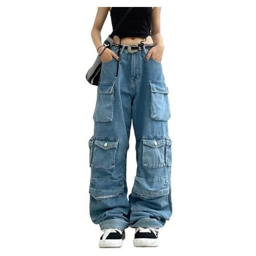 Sumleno pantaloni cargo larghi da donna y2k abbigliamento multi-tasca vestibilità rilassata jeans fata grunge vestiti alt emo streetwear