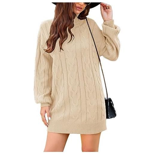 JFAN vestito invernale donna elegante collo alto abito lavorato a maglia