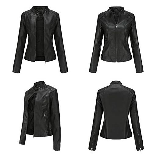 HAOLEI giacca in pelle nera trapuntata giubbino biker bomber donna invernale offerta