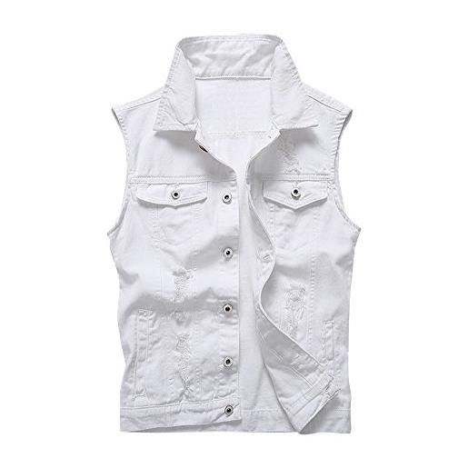 DAIHAN gilet denim uomo maglia leisure toppa jeans gilet giacca senza maniche slim di lavoro bianco xs