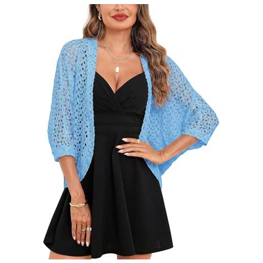 Gyabnw bolero donna in pizzo maniche 3/4 coprispalle corto | cardigan leggero e traspirante, apertura frontale, per abiti, cerimonie, feste e serate estive