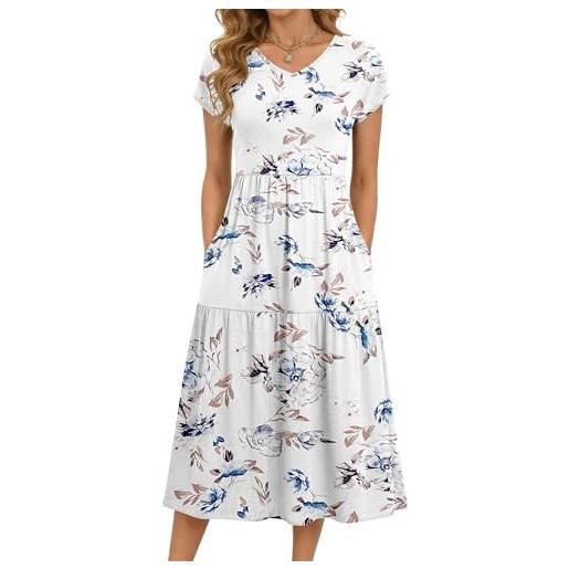 PLOKNRD abiti estivi da donna scollo v elegante manica corta vita alta midi abiti casual floreale abiti con tasche s-xxl
