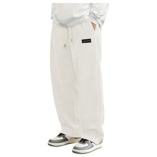 Generico pantaloni velluto uomo, pantaloni giapponesi uomo, velluto larghi invernali con tasca bodybuilding eleganti con coulisse jogging streetwear baggy elasticizzati bianco, 