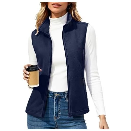 TACVASEN gilet in pile da donna giacca senza maniche da esterno collo alto gilet in pile caldo con tasche con cerniera bodywarmer sportivo da donna
