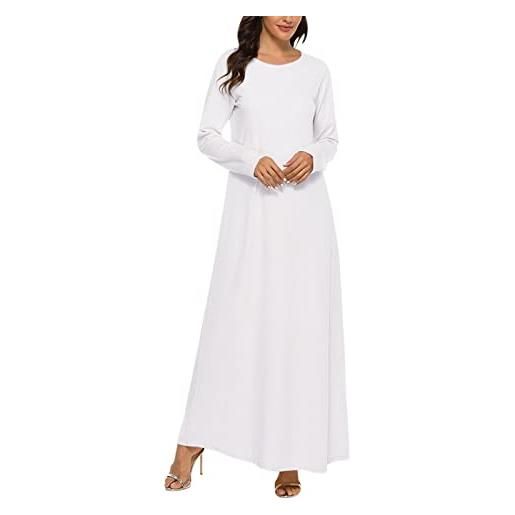 Celanisai abito da donna in mussola in lino, abito musulmano, caftano, islamico, dubai, tunica, casual, casual, classico, in tinta unita, per autunno, inverno, medio oriente, arabo, islamico