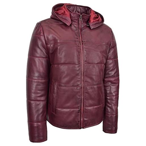 A1 fashion goods piumino da uomo in vera pelle completamente imbottito bordeaux con cappuccio nova, borgogna, xxl