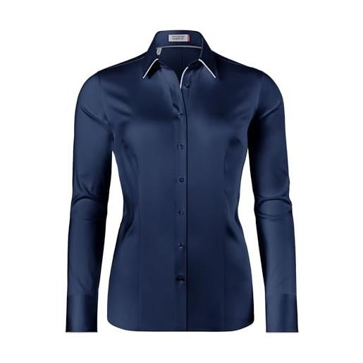 Vincenzo Boretti blusa, slim-fit/taglio aderente, elastico, colletto della camicia - facile da stirare blu scuro 44