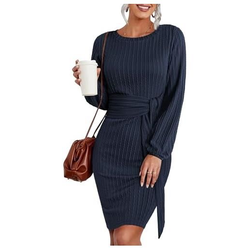 Hotouch vestito donna elegante abito invernale girocollo maglione abito manica lunga aderente midi abito lavorato a maglia donna casual s-xxl