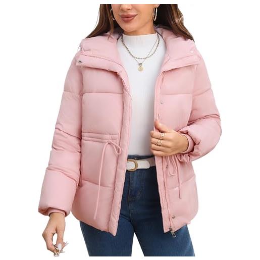 Maeau - cappotto corto con cappuccio donna con cerniera e bottone a pressione regolabile in vita con coulisse giacca invernale m-3xl