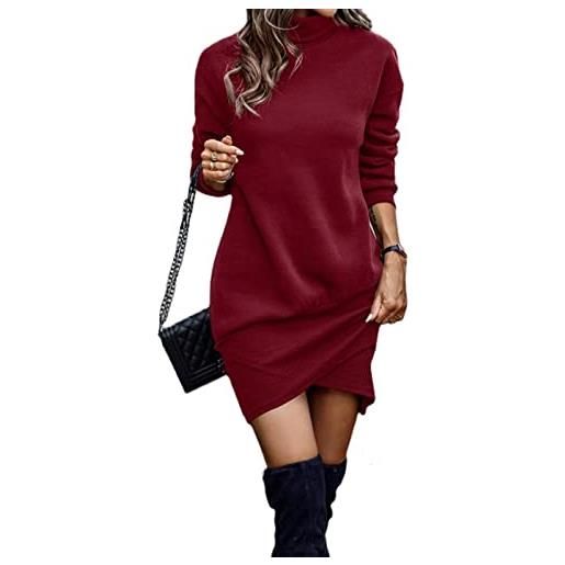 TBSCWYF vestito casual donna invernale in maglione abito vita alta elegante in girocollo di orlo svasato abito in maglia al ginocchio caldo di moda treccia ritorta vestito donna magliette tinta unita