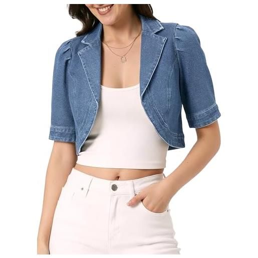 Allegra K donna cardigan in denim corto per giacca di jeans con collo a bavero a maniche corte