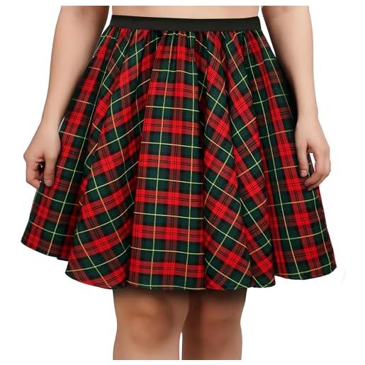The Fancy Dress gonna a pieghe da donna, taglie forti, con elastico in vita, motivo scozzese, scozzese, taglia l-5xl, tartan rosso verde, xxl più