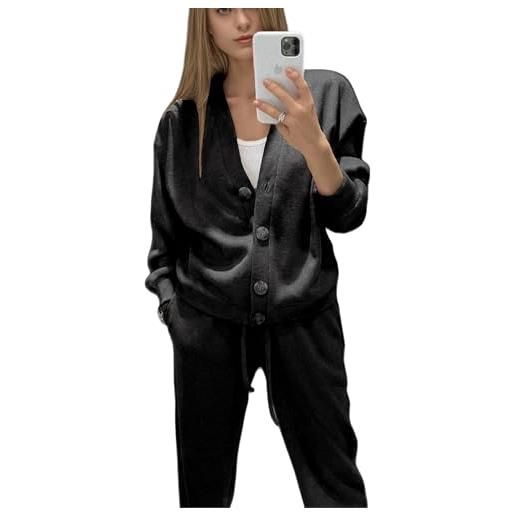 Veriliss 2 pezzi cardigan da donna con bottoni e scollo a v manica lunga con pantaloni lunghi