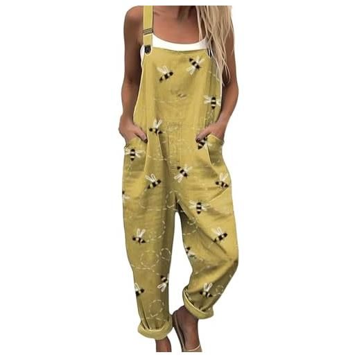 Generico salopette donna estiva lunga elegante tuta jumpsuit intera curvy casual moda stampa jumpsuits comoda larga pantaloni da lavoro con tasca leggera baggy salopette da casa playsuit mare