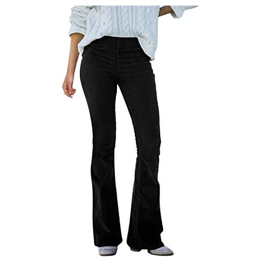 Generic pantaloncini da donna a zampa svasata in velluto a coste, elasticizzati in vita, pantaloni da donna bootcut, pantaloni in corduroy invernali alla moda vintage, pantaloni a zampa svasata in tinta unita