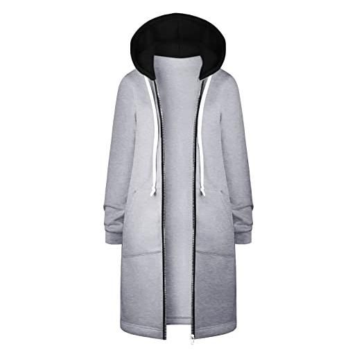 AMDOLE felpa da donna con cappuccio e zip intera, giacca lunga in pile uk da donna autunno inverno cappotti alla moda oversize felpe con cappuccio foderate in pelliccia sintetica capispalla cardigan