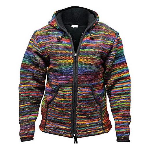 SHOPOHOLIC FASHION uomo foderata in pile tie dye hippie con cappuccio giacca invernale in lana - (nero/super caldo/xxl)