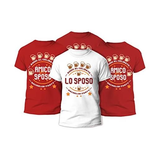 t-shirteria - magliette addio al celibato - set completo con maglia speciale per lo sposo e colorate per amici - gadget festa con materiali traspiranti e certificati (bachelor party, rosso)