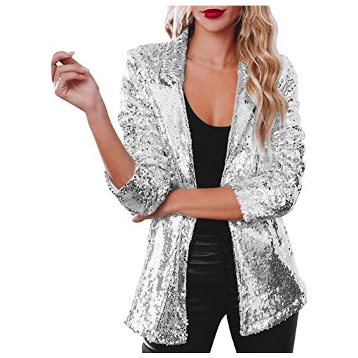 Generisch blazer con pailletten da donna, con scintillio, glitzer, manica lunga, per autunno, con scollo a scialle, cardigan a coste, per festa, club, casual, moda, bomber, leggero, maglione a maniche