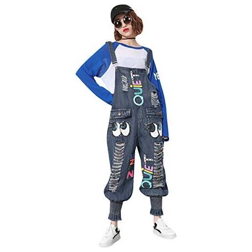 Bigassets donna jeans salopette senza maniche tute pagliaccetto