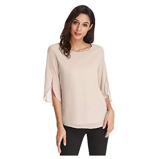 GRACE KARIN donna t-shirt a manica 3/4 scollo rotondo in chiffon traspirante e confortevole beiga xl claf15-2