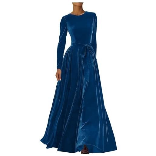Generisch abito da donna in velluto a maniche lunghe - elegante abito lungo pavimento in stile vintage | abito da sera a linee ad a