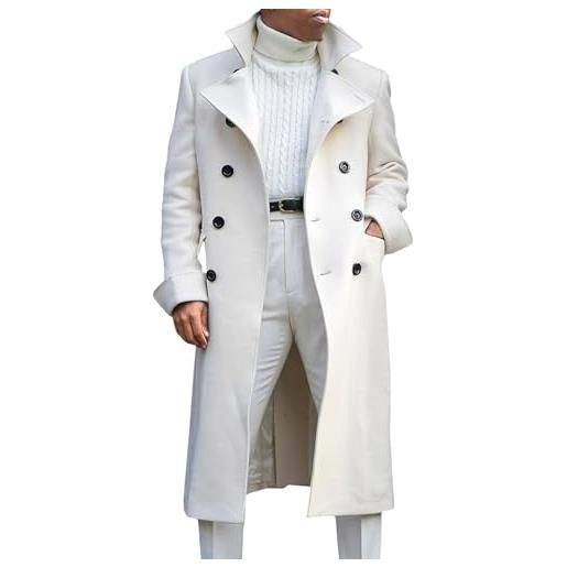 Generic uomo tacca risvolto doppio petto lungo trench cappotto casual business classico elegante antivento peacoat trench coat uomo, bianco, m
