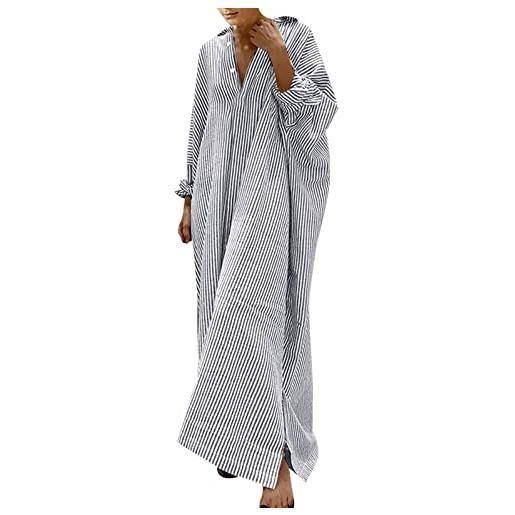 Generic vestiti estivi lunghi in lino abito estivo donna abito da donna in camicia di cotone e lino a righe abiti lunghi larghi casuali vestiti estivi estivo elegante (grey xxl)