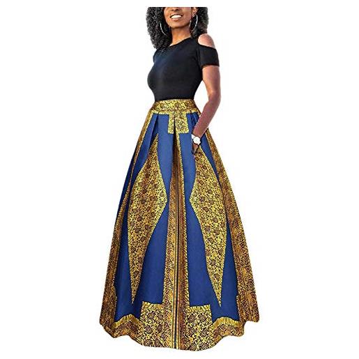 Angel ZYJ donna vestiti lunghi due pezzi senza spalline manica corta camicetta + rosa stampa gonne lungo elegante vestito abito maxi da sera (b, l)