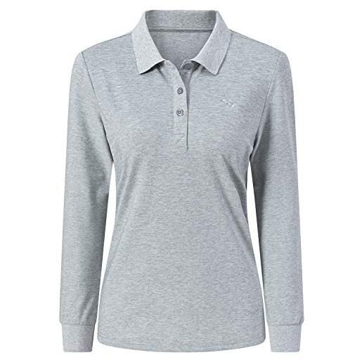 AjezMax polo donna manica lunga poloshirt golf camicia lavoro sportiva autunno inverno top grigio floreale xxl