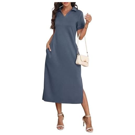 Grecerelle abito da donna elegante estivo come polokleid maxikleid, lungo fino alle caviglie con tasche, ideale per ufficio e tempo libero, tessuto di facile manutenzione, blu jeans, s