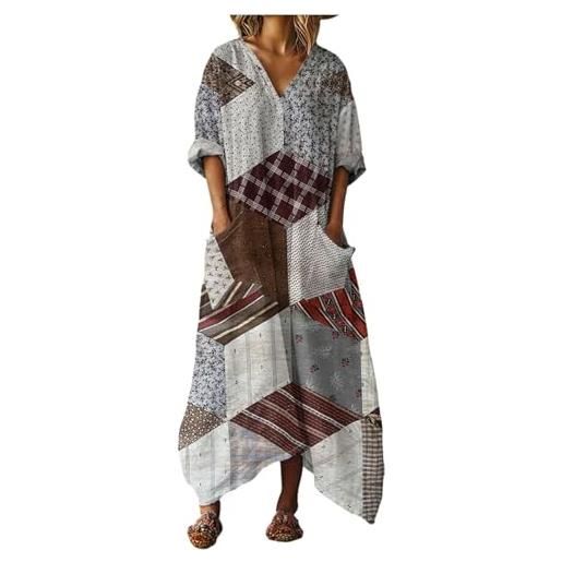 Mfhmom vestito donna estivo lungo in cotone e lino abito boho chic con grandi tasche scollo a v manica corta ampio traspirante casual vestiti lunghi estivi donna leggero mare
