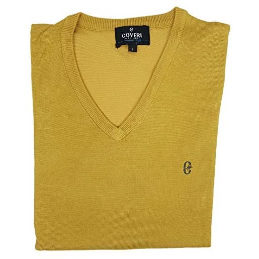 Coveri maglione uomo scollo v pullover punta tinta unita elegante classico maglioncino (it, testo, xl, regular, regular, senape)