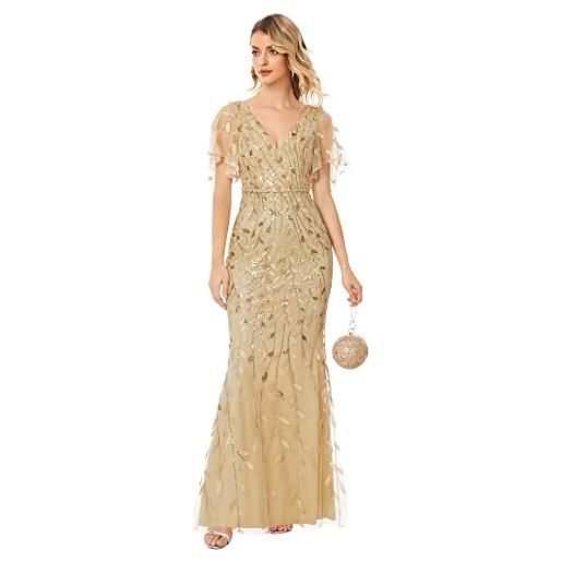 Ever-Pretty vestiti da cerimonia linea ad a scollo a v per cerimonia sera damigella lungo con paillettes donna ee00736
