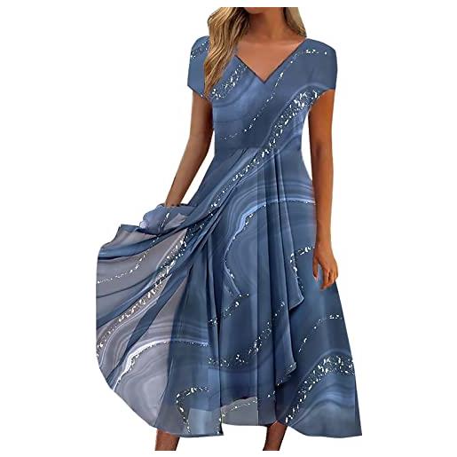 NaLatia donna vestito elegante lungo abito da sera collo a v manica corta stampa chiffon vestiti curvy aderente abito estivo taglie forti abito maxi abiti da cerimonia a-linie abito da cocktail