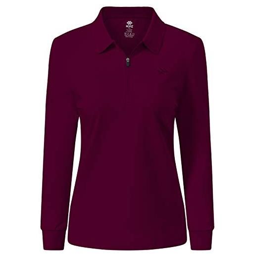 MoFiz polo donna manica lunga poloshirt lavoro camicia sportiva golf top con cerniera rosso vino m
