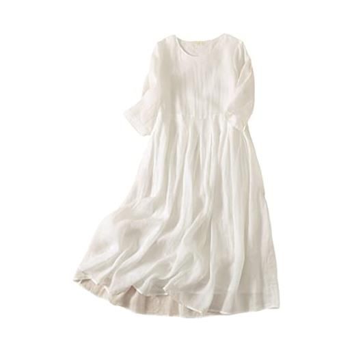 Jegsnoe abiti estivi donna abito casual elegante a maniche corte di media lunghezza in lino di cotone sciolto white m