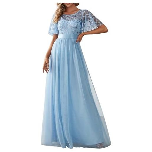 Generic abiti formali da donna girocollo paillettes manica volant impero vita perline abiti da sera lunghi (blu cielo, xxl)
