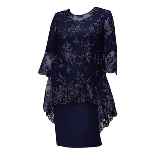 ThiCc abito formale da donna per la madre della sposa, estivo, elegante, taglie forti, set da 2 pezzi, abito tubino e pizzo floreale coprente top mezza manica damigella d'onore party cocktail midi dress, 