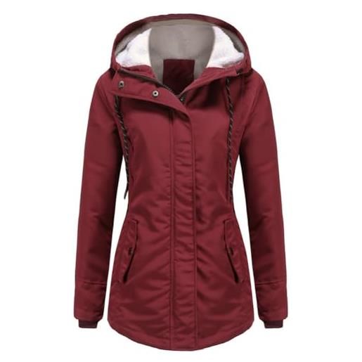 YYNUDA giubbotto invernale da donna, caldo e lungo, con cappuccio in pelliccia, per l'inverno, giacca outdoor per l'inverno, colore: rosso, xl