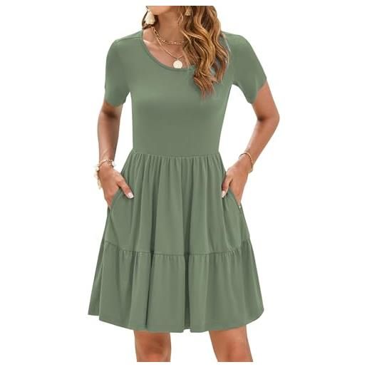 AUSELILY abiti estivi abiti da spiaggia casual da donna elegante abito in t-shirt a maniche corte con orlo a pieghe e tasche verde m