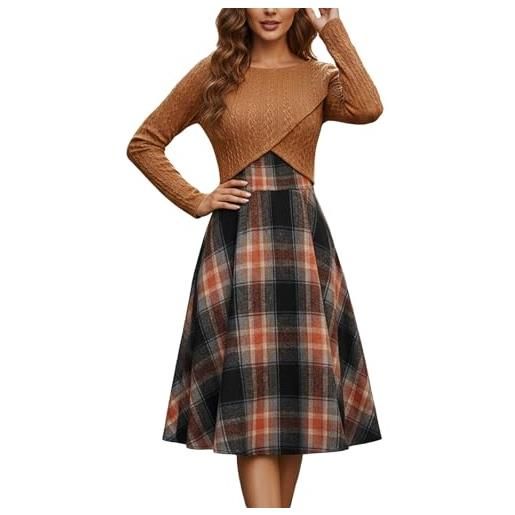 lozssnigzi abito natalizio donna, abito scozzese eleganti abiti da sera maniche lunghe invernale vestiti tartan party lungo vestito scozzesi cerimonia casual