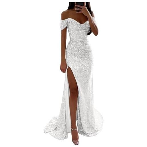 Generic donna inverno 2018 abito cerimonia impero 2024 l d'argento mermaid a bustier monospalla v-neck scollo con spalle scoperte manica lunga a vita alta