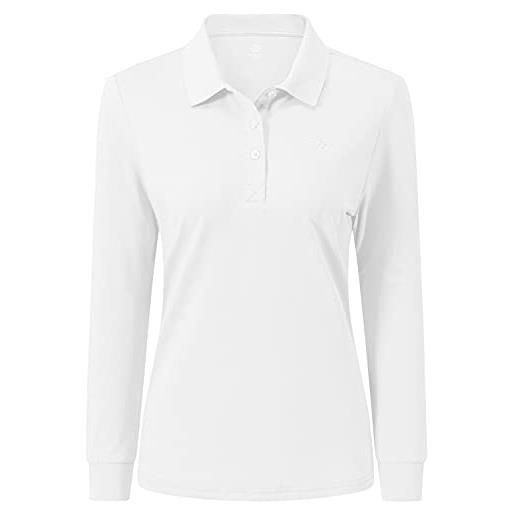 AjezMax polo donna manica lunga poloshirt golf camicia lavoro sportiva autunno inverno top bianco xl