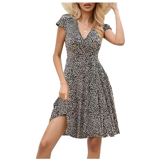 Zeagoo vestito donna estivo scollo a v maniche corte abito | elegante curvy, al ginocchio vestiti